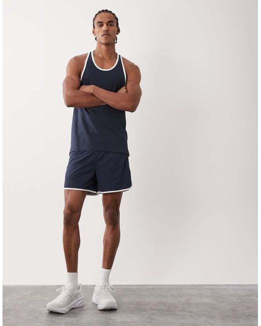 4505 Blue Retro Mesh 5" Quick Dry Gym Short for men