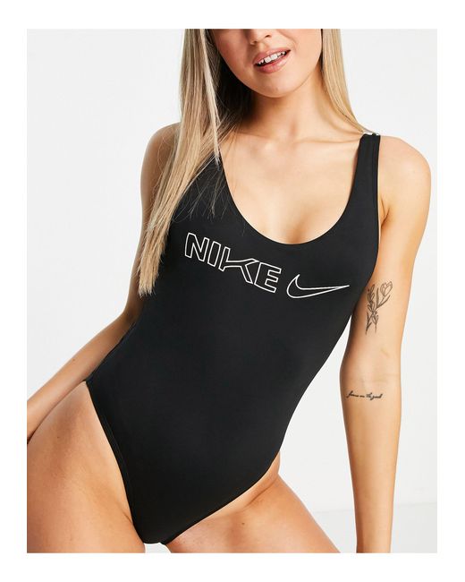 slinger enkel en alleen Vlek Nike Icon One Piece Logo Swimsuit in Black | Lyst