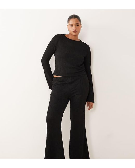 ASOS Black Asos Design Curve Co-Ord Textured High Waist Flared Leg Trousers