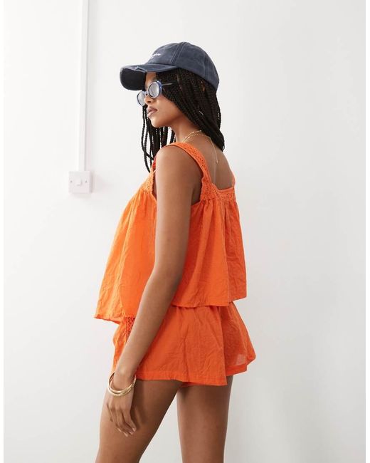 Collusion Orange Crotchet Button Up Woven Beach Top