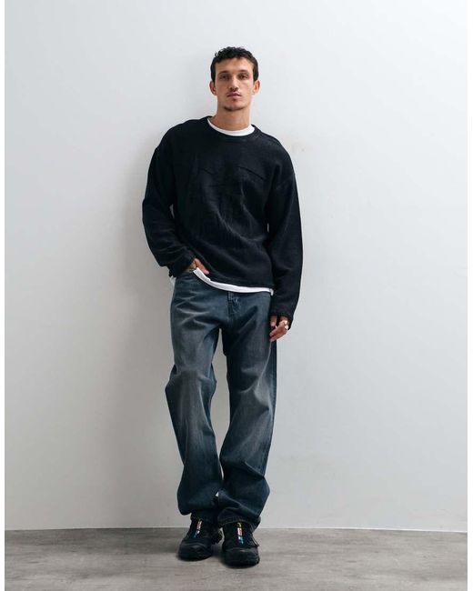 Weekday Blue Oversized Jumper With Keep Going 3d Jacquard Graphic for men