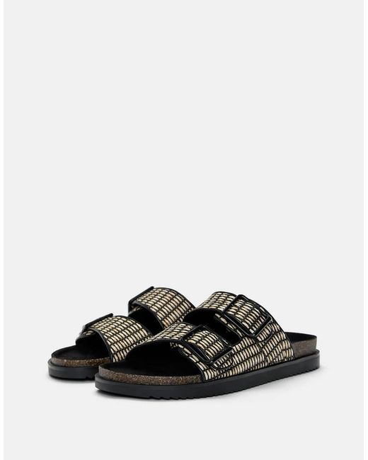 Sandali Sliders Bassi Neri Stampati Con Fibbia di Pull&Bear in White da Uomo