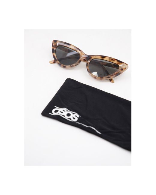 ASOS Recycled Frame Bevelled Cat Eye Sunglasses in Brown - Lyst