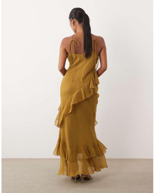 ASOS Metallic Petite Bias Cut Maxi Dress With Full Hem Cut Ruffles And High-low Hem