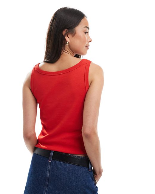 Miss Selfridge Red Ribbed Scoop Tank Top