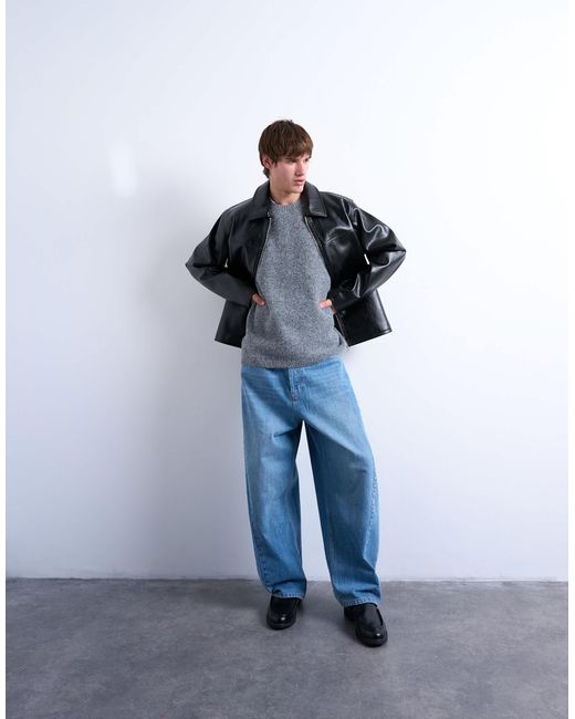 Topman Blue Oversized Fit Knitted Crew Neck Tank for men