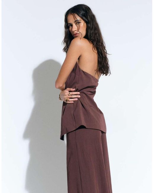 ASOS Brown Tailored Wide Leg Clean Waist Floaty Pants