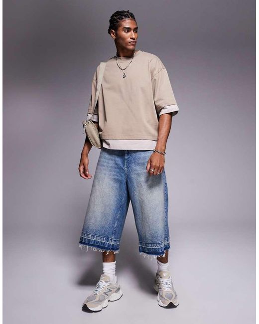 T-Shirt Oversize Squadrata Pesante Con Bordi A Contrasto di ASOS in Natural da Uomo
