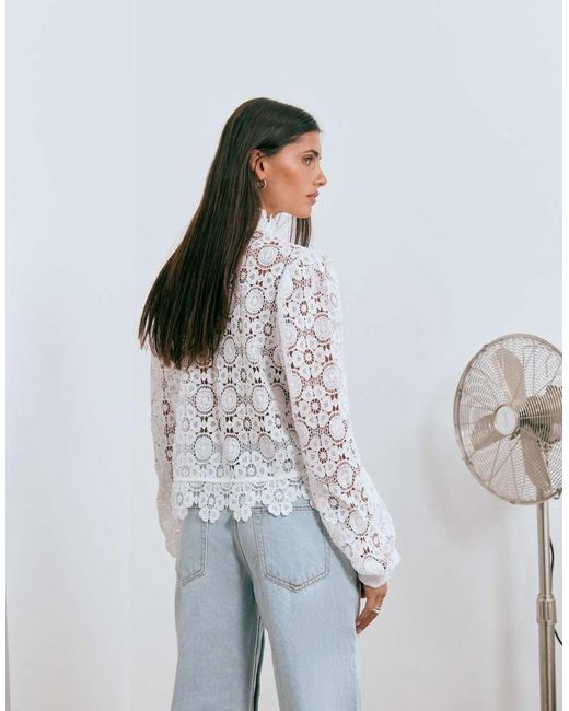 Lioness Metallic Overtime Sheer Lace Intricate Floral Napoleon Button Detail Balloon Sleeve Blouse