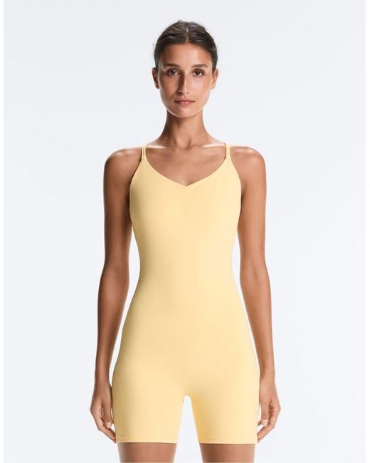 Oysho Natural Comfortlux Short Jumpsuit With Knot Detail