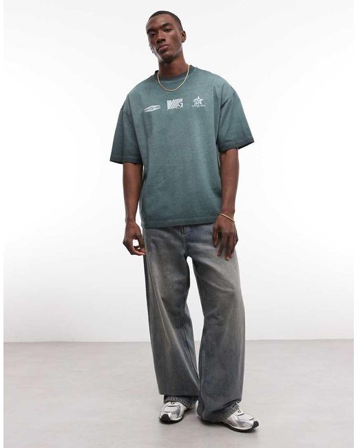 ASOS Blue Heavyweight Oversized T-shirt With Street Graphics for men