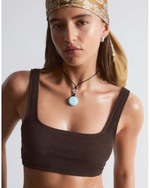 & Other Stories Brown Mix And Match Crinkle Square Bikini Top