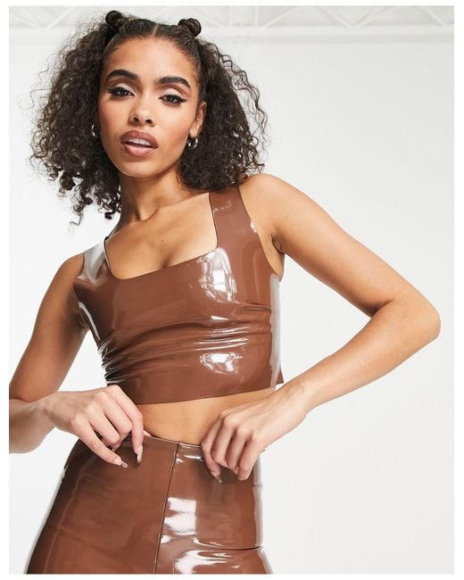 Commando Brown Co-ord Faux Leather Patent Crop Top