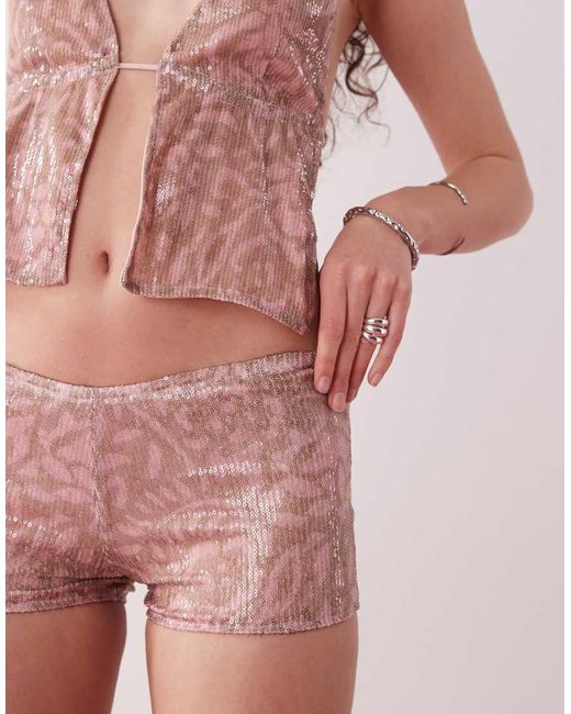 Motel Pink Erna Batik Print Sequin Micro Shorts