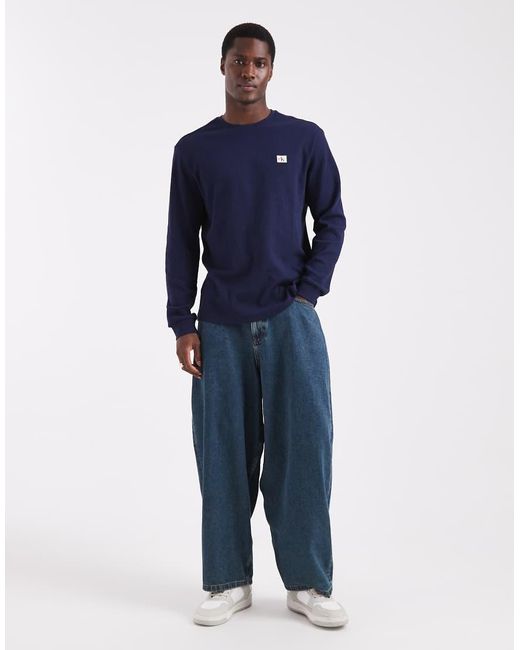 Calvin Klein Blue Waffle Badge Logo Long Sleeve T-shirt for men