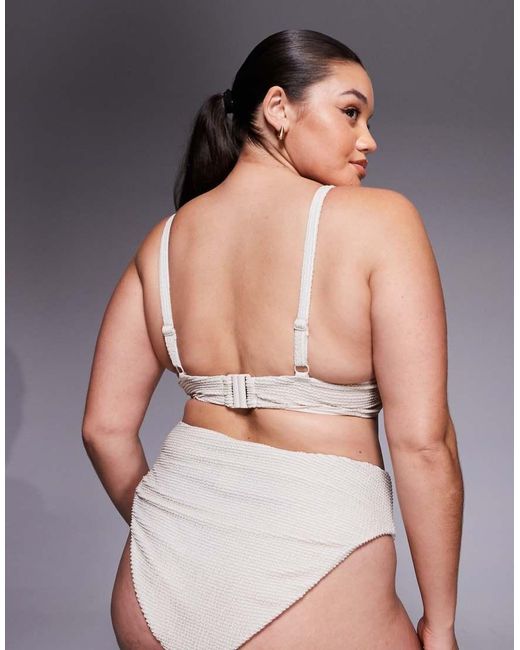 ASOS Gray Asos Design Curve Winter Crinkle Marina Del Rey Underwire High Apex Bikini Top With Hardware