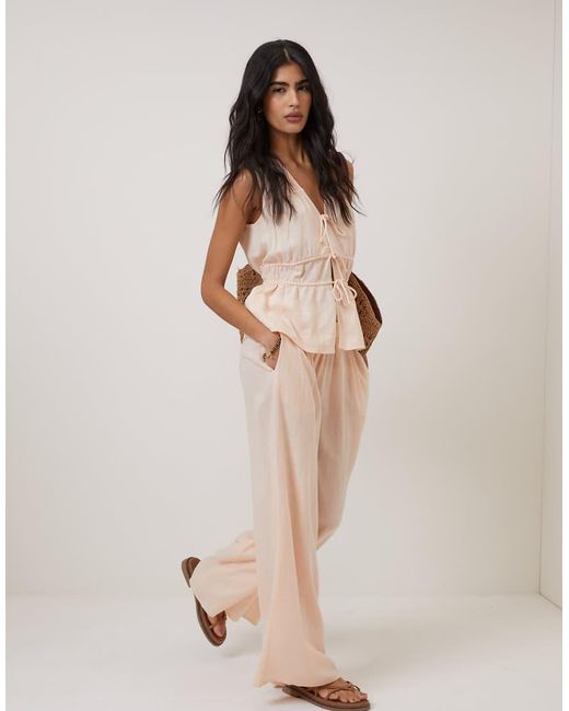 Nobody's Child Natural Linen-Blend Wide Leg Trousers Co-Ord