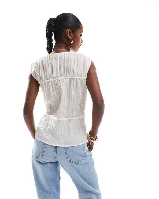 Top Fruncido Con Lazada Delantera De -Blanco Object de color Blue