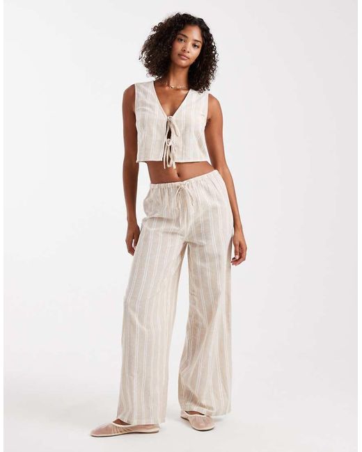 New Look White Striped Tie Front Waistcoat