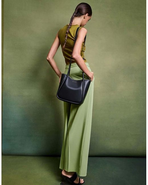 Charles & Keith Green Mini Lyla Tubular Tote Bag