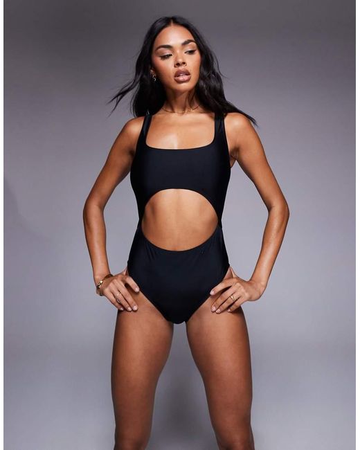 South Beach Black Essentials Cut Out Front Swimsuit
