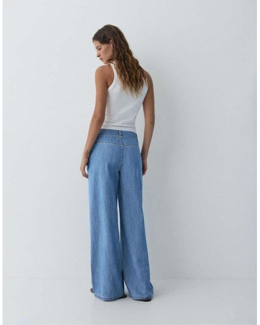 Pull&Bear Blue Wide-leg Drawstring Jeans