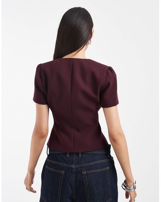 ASOS Purple Tailored Button Through Cinch Top