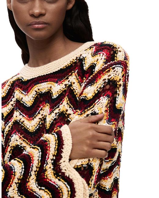 Desigual Orange – häkelpullover mit buntem zickzack-muster