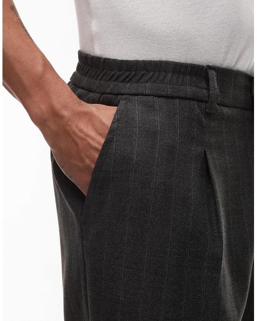 Topman White Pinstripe Wide Leg Trousers for men