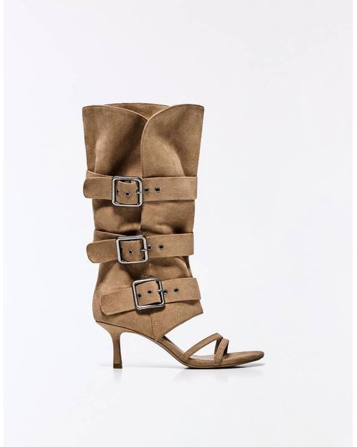Bershka White Heeled Trousers Sandals With Buckles