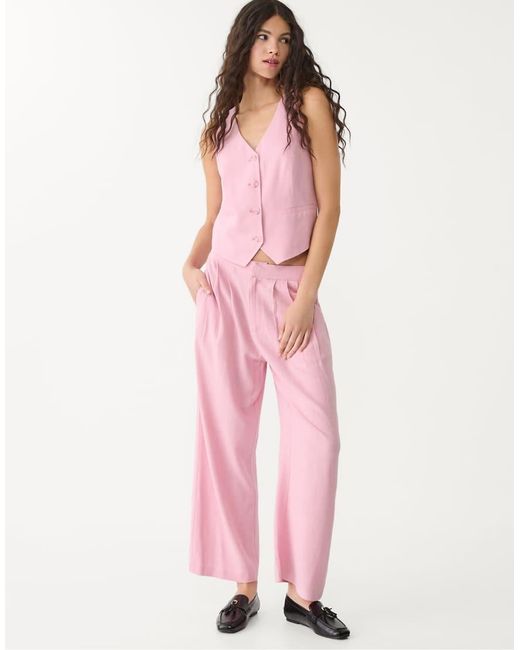 Stradivarius Pink Linen Blend Waistcoat
