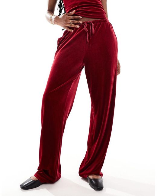 Lioness Velour Low Rise Wide Leg Joggers Co Ord in Red Lyst UK