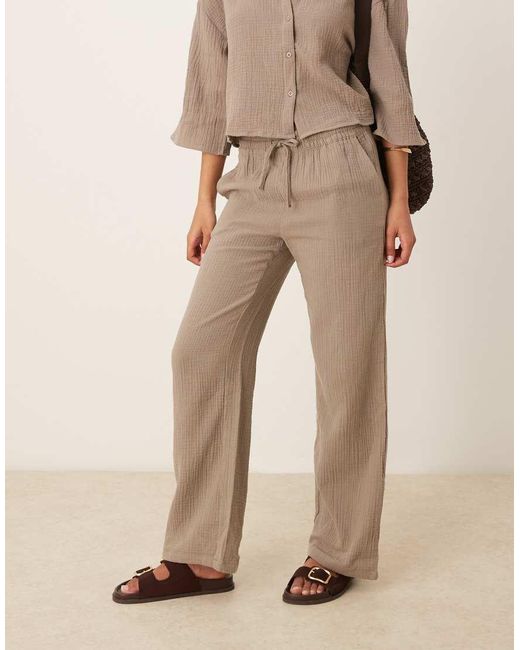 Jdy Brown Wide Leg Cheesecloth Trousers Co-Ord