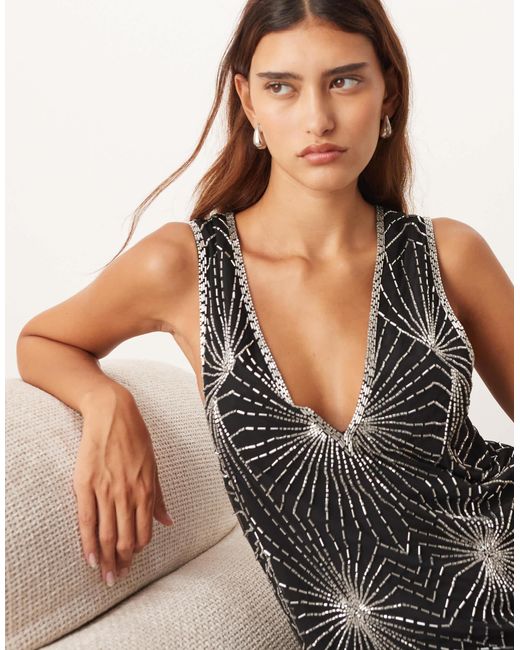 ARRANGE Black – deco – linear verziertes asymmetrisches midikleid