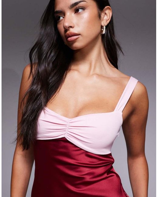 Edikted Red Contrast Satin Effect Mini Dress
