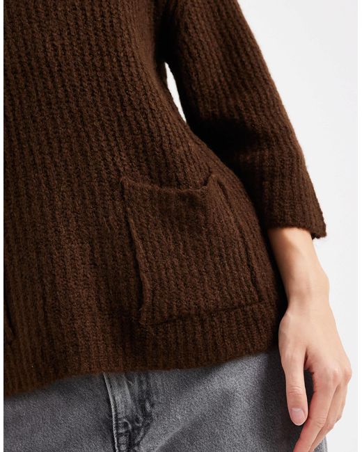 ASOS Brown Knit Sweater With Patch Pockets