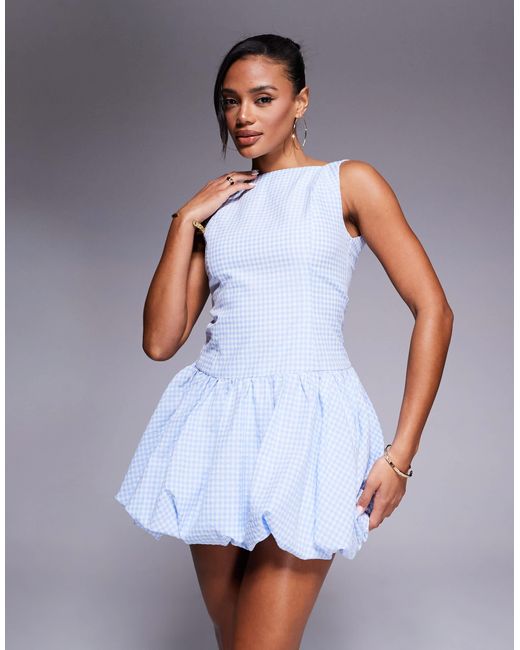 Kaiia Multicolor Exclusive Cotton Rich Square High Neck Sleeveless Puffball Mini Dress