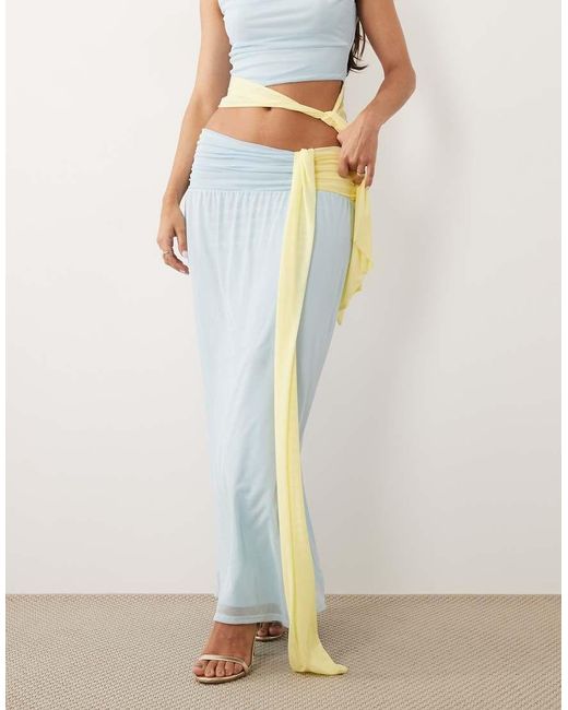 ASOS Blue Co-ord Mesh Colour Block Maxi Skirt With Sash
