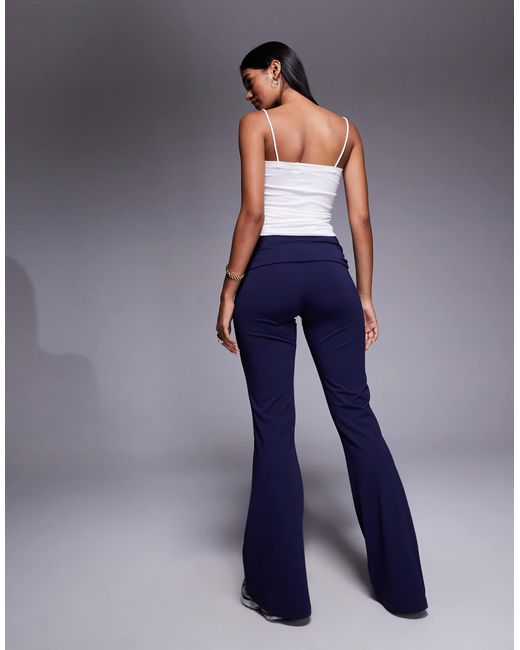 ASOS Blue Sculpting Fold Over Waist Flare Trouser