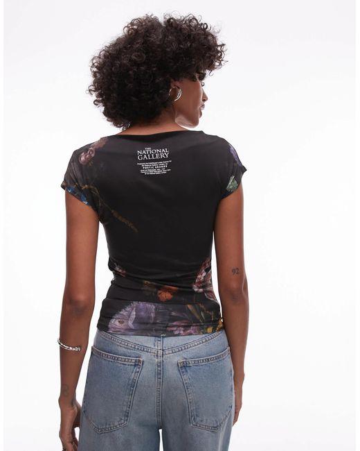 TOPSHOP Black Graphic License National Gallery Jacob Van Walscapelle Cap Sleeve Top