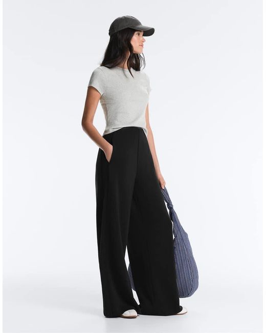 Oysho White Soft-touch Wide-leg Trousers With Modal And faggoting Embroidery