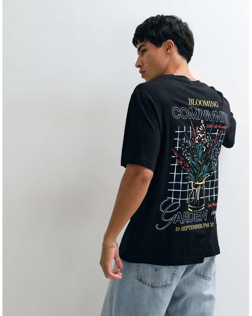 Jack & Jones Blue Flower Sketch Back Print T-shirt for men