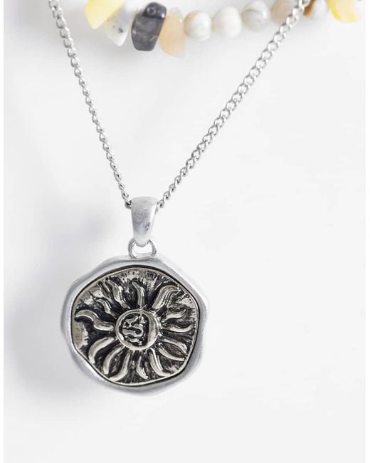 ASOS White 2 Pack Beaded Stone And Sun Pendant Necklace for men