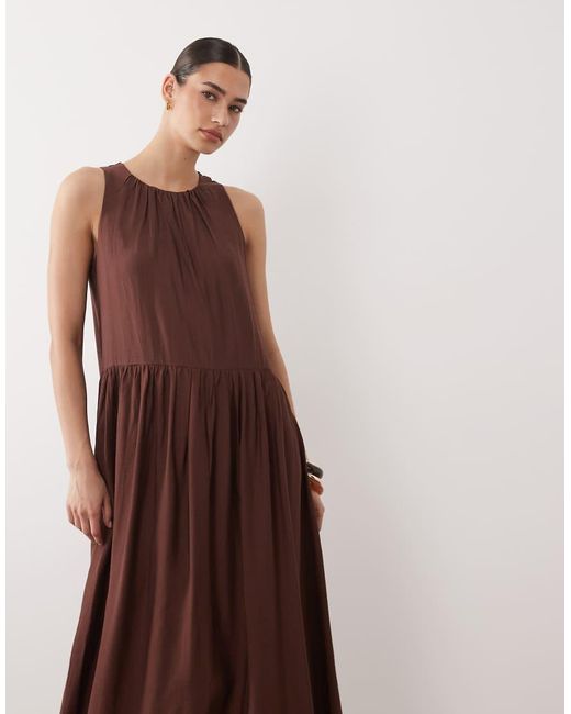 New Look Brown Drop Waist Sleeveless Midi Dress