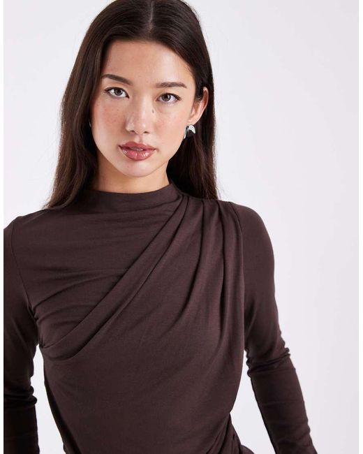 ASOS Brown Wrap Front Detail Long Sleeve Top