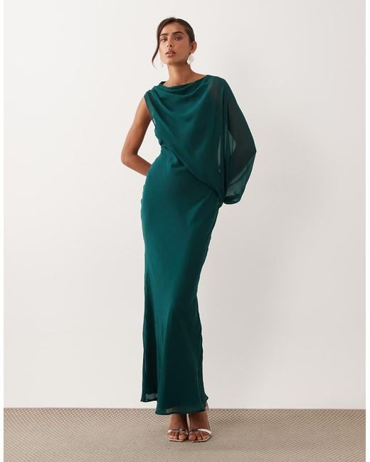 ASOS Green Draped One Sleeve Bias Maxi Dress