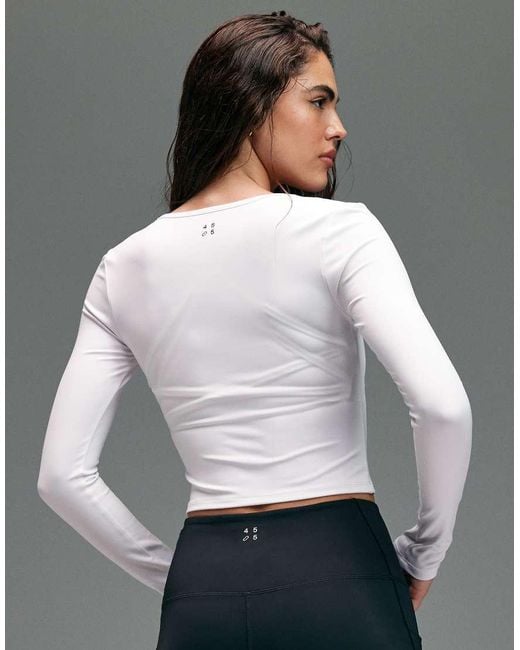 4505 Gray Active Square Neck Long Sleeve Top