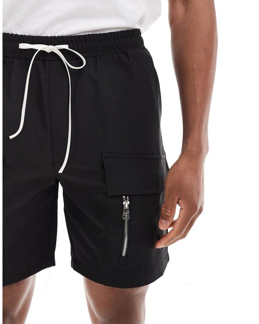 The Couture Club Black Co-ord Nylon Zip Through Utility Shorts for men