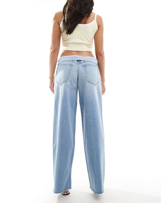 Hollister Blue Curvy Low Rise Super baggy Raw Hem Jeans