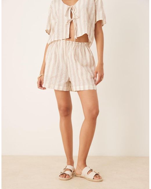 ASOS Natural Shirred Waist Stripe Shorts Co-ord